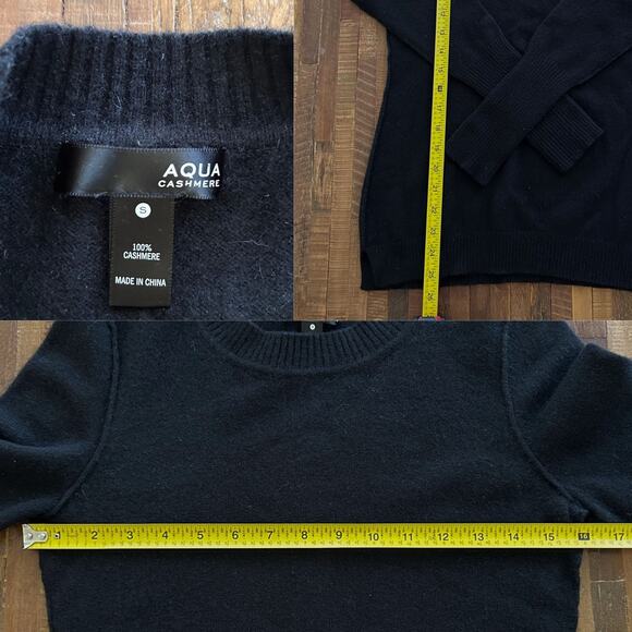 Aqua 100% Cashmere Sweater – Black Elevated Seam Crewneck, Size Small - Picture 7 of 7
